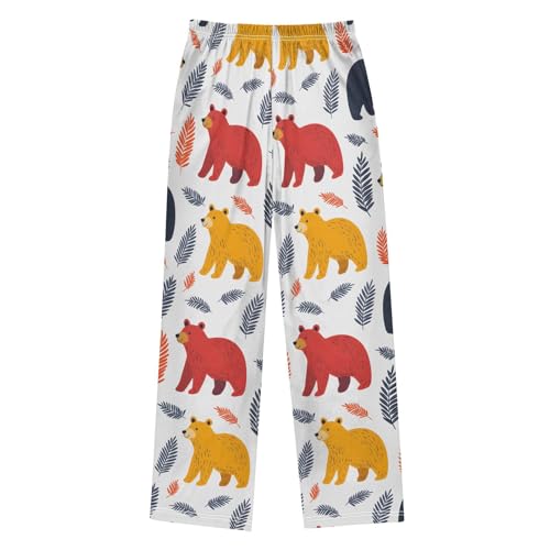 Pajama Pants Sleep Pants Soft Elastic Waist Pajama Lounge Pants Red Yellow Bear for 6-14 Years Old2