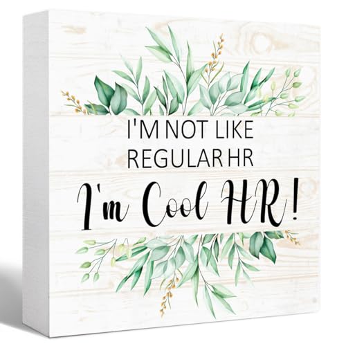 I'm Cool Hr Sign Wood Box,Funny Office Quote Wooden Block Sign for Home Office Tabletop Shelf Decor 5" x 5",Fun Desk Decor Accessories for Hr