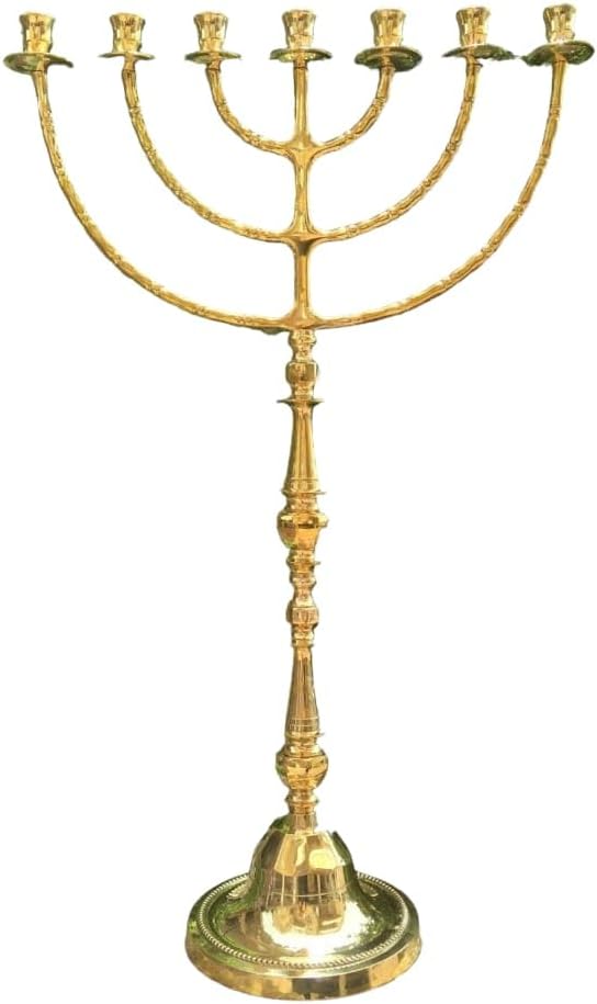 Giant Temple Menorah 7 Seven - Branch | 32-Inch (81cm) Solid Brass Candelabra | Large Gold Jewish Menora for Candles & Oil Cups