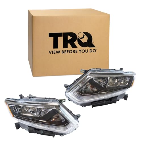 TRQ Driver and Passenger Side Headlight Assembly Set Compatible with 16 Nissan Rogue 14-15 1st VIN Digit 5 US Built 15 Korea K Halogen Only by TRQ - Used condition - US$200.93