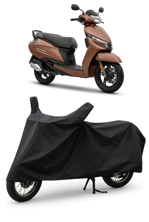 Image of DAXO Heavy Duty Waterproof Scooty & Bike Cover for Tvs Jupiter 110 - UV Resistant, Dustproof & Rain Protection, All-Weather Outdoor Cover for Bikes & Scooty with Buckle Straps | Black