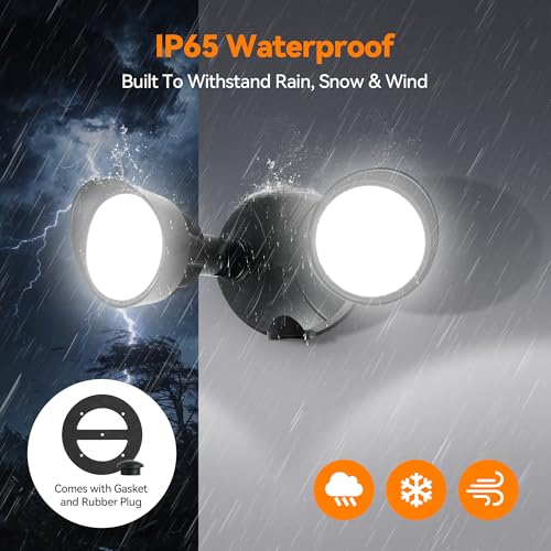 ShineSeed 45W 5500LM Outdoor Flood Lights, Dual Head Wall Switch Controlled LED Exterior Flood Light, 5000K Daylight, IP65 Waterproof Hardwired Security Light for Outside Garage Yard (Black) by ShineSeed - Used condition - Image 6