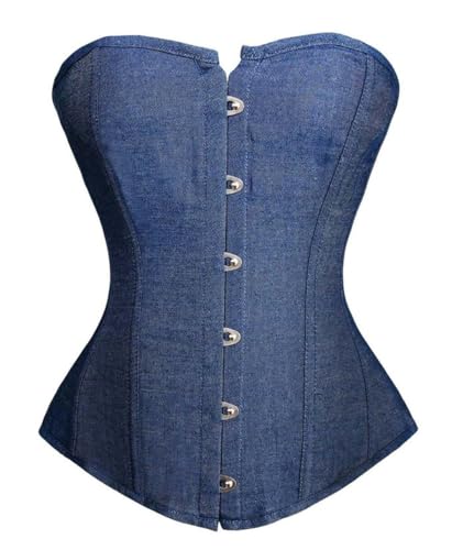 Sapubonva Corsets Top for Women Bustier Denim Lingerie Plus Size Lace up Renaissance Vintage elegant Blue XL