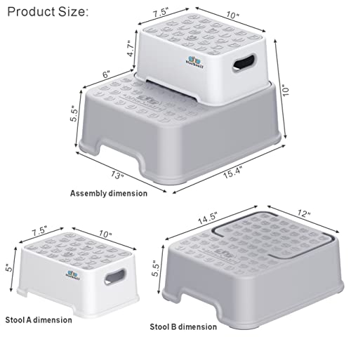 Bluesnail Double Up Step Stool For Kids, Anti-Slip Sturdy Toddler Two Step Stool For Bathroom ,Kitchen And Toilet Potty Training(Gray) #TOP3