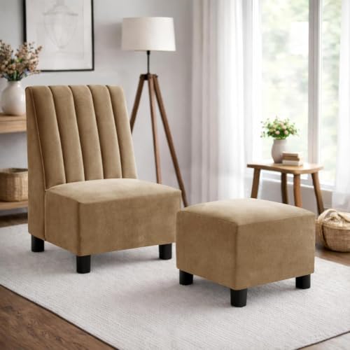 Image of Rosebell Sofa Set with Ottoman Combo One Seater Sofa Set with Matching Footrest for Living Room & Bedroom, Office - Golden