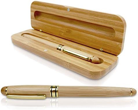 Refillable Ink Bamboo Fountain Pen with Case Journal Calligraphy Pen | Custom Laser Engraved Options | Signature Pen/Vintage Pen Gift/Personalized Fountain Wood Pen 0.7mm Iridium Nib (Plain)