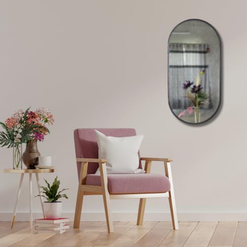 Image of Modern Elegance Caspsule Shape All-Mounted Mirror Metal Framed Wall Mirror Bathroom Mirror Living Room Mirror Home Decor Mirror 18 x 36 Inches Antique Silver MF 110