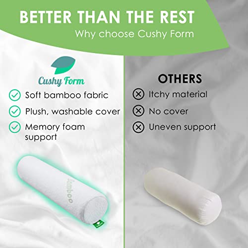 Cushy Form Neck Roll Pillow - Viscose Of Bamboo Tube Pillow W/ Washable Cover - Memory Foam Cylinder Pillows For Spine Discomfort, Yoga, Bed - Bolster Pillow & ﻿Travel Pillow #TOP5