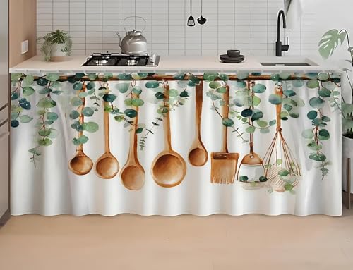 Image of Premium Printed Kitchen Sink Curtain | Washable & Dustproof Rod Pocket Counter Skirt | Perfect for Any Sink,Counter | Cooking Theme Decor for Home & Kitchen (150cm X 70cm)(Spoon Curtain)