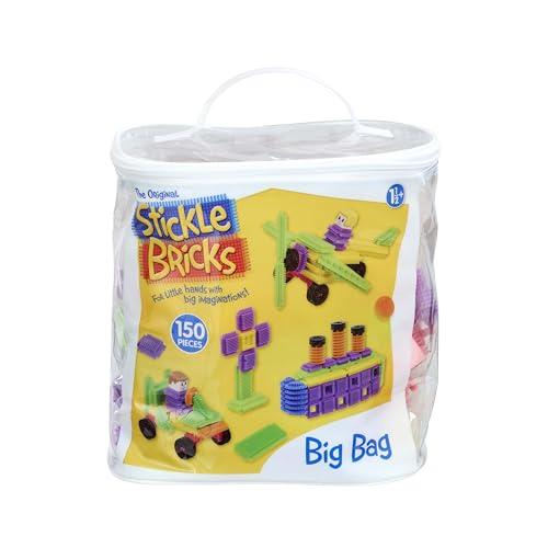 Stickle Bricks Big Bag – Toddler Construction Toy with Assorted Shapes & Colours – Easy Stick & Stack Building Blocks for Creative Play – Storage Bag Included – Ages 18 Months+ – STEM Learning Fun