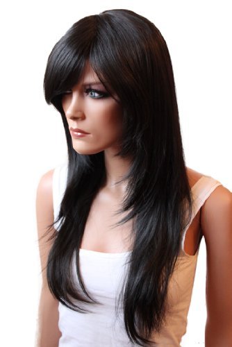 PRETTYSHOP Perücke Wig langhaar glatt stufig aus Hitzebeständiger Kunstfaser Wie Echthaar diverse Farben (schwarzbraun)