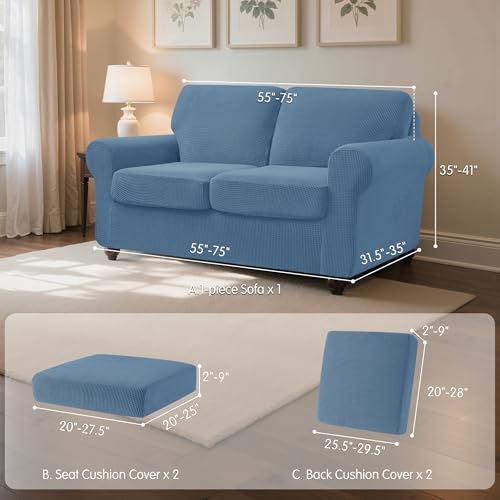 SUBRTEX 5 Pieces Stretch Sofa Slipcover Sets Couch Cover Sets Backrest Cushion Covers Furniture Protector Collection Set for Oversize Sofa Loveseat Chair Slip Covers(Medium, Denim Blue)