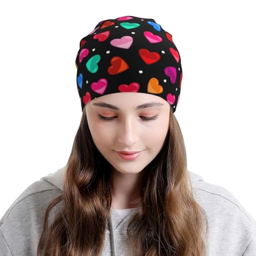 Valentines Day Beanie Chemo Hats for Women Men Hearts Slouchy Cancer Headwear Stretchy Skull Cap Soft Knitted Hat Nightcap Chemo Gifts — view 4