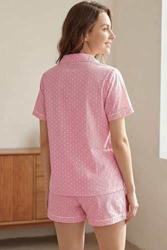 Image of LUBOT 100% Cotton Pajamas for Women 2 Piece PJ Set Poplin Woven Lightweight Ladies Button Short Sleeve Sleepwear S-XXL