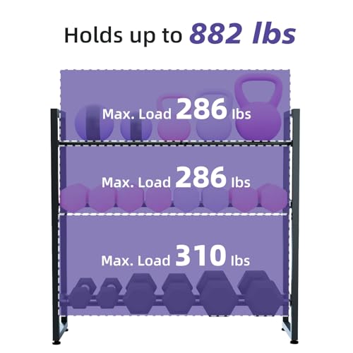 Weight Rack, 3-Tier Gym Organization for Home Gym with Shelf & Hooks by laapee - Image 3