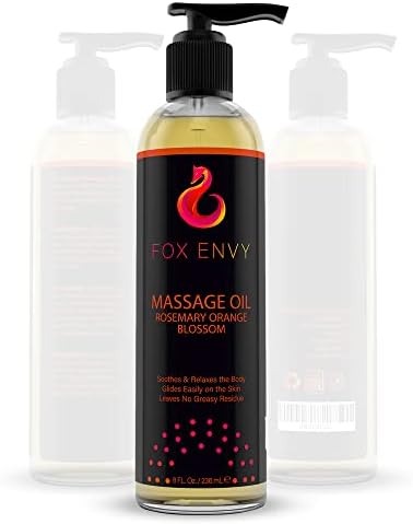 Fox Envy Body Massage Oil with Jojoba & Coconut Oil - Relaxing Orange Blossom with Rosemary Scent Massaging Oil for Women & Men, 1 Bottle, 8 fl oz