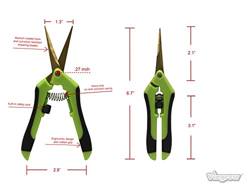 Viagrow Pruning Shear With Titanium Coated Straight Precision Blades, Hand Pruner For Gardening, Green, 3-Pack #TOP1
