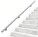 Pasamanos de Acero Inoxidable Magtctyae 200 cm Barandilla para Escalera Exterior Interior Escaleras con Soporte de Pared y Tapas Finales, Plata