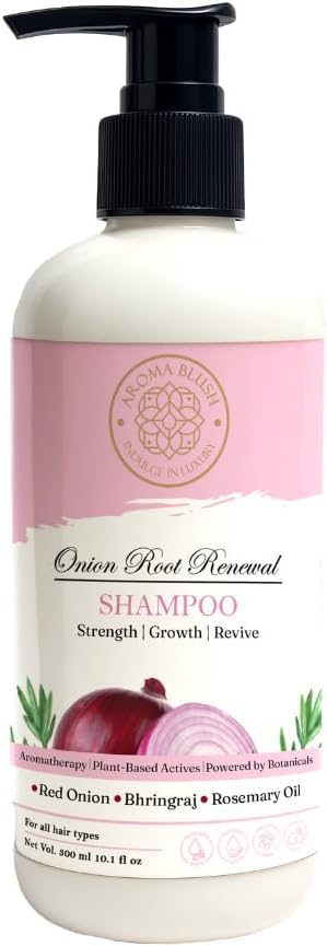 Aromablush - Onion Root Renewal Shampoo | Red Onion, Onion Oil, Bhringraj, Rosemary, Argan Oil | Hair Growth & Repair | Sulfate-Free | Strengthens Roots | For All Hair Types | 300ml