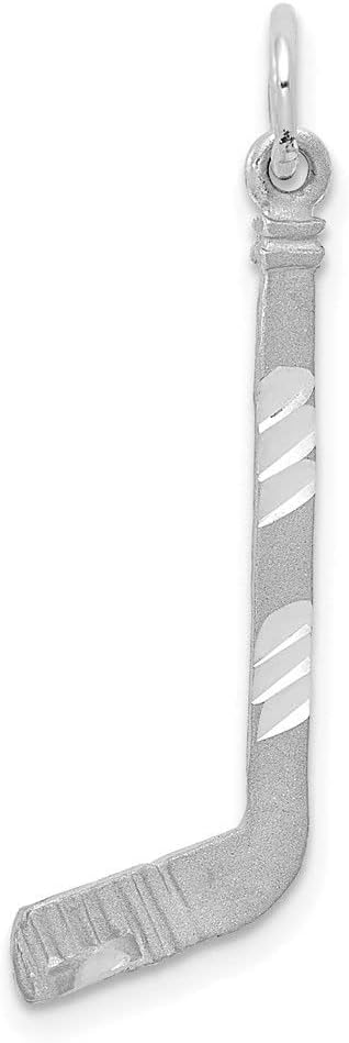 14K White Gold Satin Shiny-cut Hockey Stick Charm