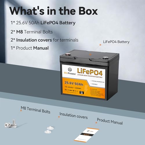 Image of 24V 50Ah LiFePO4 Lithium Battery, Low-Temp Cutoff Protection, 24 Volt 50Ah Group24 Lithium Battery Built-in 50A Smart BMS, 1280Wh for Trolling Motor, Marine, Camping and Home Storage