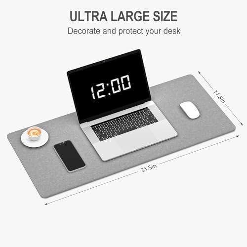Auhoahsil Felt Desk Mat, Minimalist Large Mouse Pad XL 31.5 x 11.8 in, Desk Matt for Desktop, Keyboard, Laptop, Computer, Office, Work from Home, Gaming, Light Gray — view 2