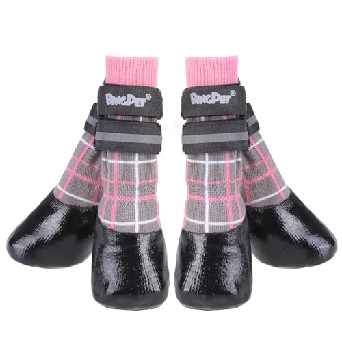 BINGPET Anti-Slip Dog Socks for Hardwood Floors,Injury Prevent Licking Dog Booties,Traction Control Paw Protector Dog Shoes for Hot Pavement with Reflective Straps for Small Medium Large Dogs