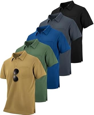 ZITY 5-Pack Men's Pocket Polo Shirts – Quick‑Dry, Short‑Sleeve Collared Work & Athletic Shirts (Size...