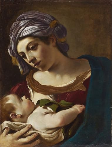 Pintura Dama col Bambino del Guercino cuadro clásico de 60x90cm para regalo