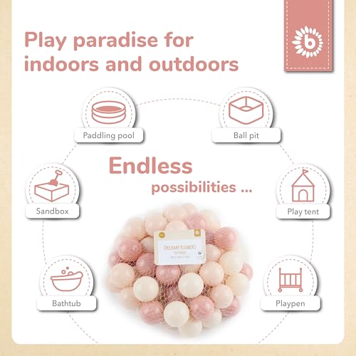 Bieco Piłki do basenów z piłkami Dreamy Flowers | 100 sztuk | kolorowe piłki | basen dla dzieci | basen z piłkami | piłka dla dzieci | gry na zewnątrz