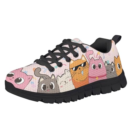 Suobstales Funny Cat Print Tennis Shoes for Girls Sneakers Walking Sports Shoes for Big Little Kids School Shoe Outdoor Walking Footwear,Size 23