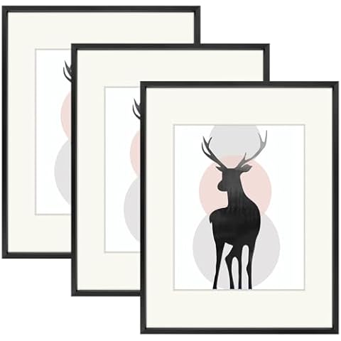 Space Art Deco, 11x14 Metal Aluminum Picture Frame Set of 3, Display Pictures 8x10 with Mat or 11 x 14 Without Mat, Wall Mounting Gallery Photo Frames, Black Cover
