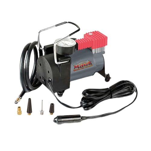 MAUK® KFZ Mini Druckluft Kompressor 12V 10 bar – elektrische Autopumpe/Luftpumpe inkl. Manometer & 4 Adapter für Reifen, SUP Board, Fahrrad, Fußball, Handball, Luftballons | 3m Kabel