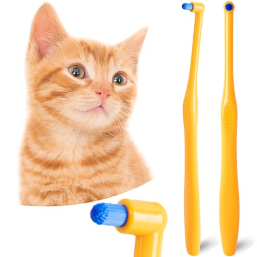 MoonyMars Cat Toothbrush Tuft Head, Small Dog & Puppy Tooth Brushing Kit, Mini Head Teeth Brush for Kitten & Tiny Pet, Doggy Toothbrushes Deep Dental Cleaning, 2 PCS - Orange