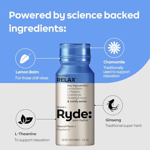 Image of Ryde Discovery Pack | Energize, Focus, Relax & Sleep Shots | Green Tea Caffeine, Ginseng, B Vitamins, L-Theanine, Lemon Balm, Chamomile, Melatonin | 0 Calories, 0 Sugar | Variety Pack (8 Pack)