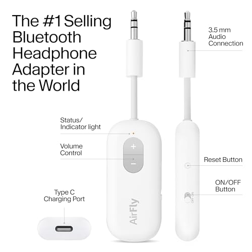 Twelve South AirFly SE | Bluetooth Wireless Audio Transmitter Adapter for AirPods/Headphones, 20+ Hr Battery, Works with 3.5mm aux Jacks on Airplanes, TVs, Gym Equipment, and Travel by Twelve South - Image 4