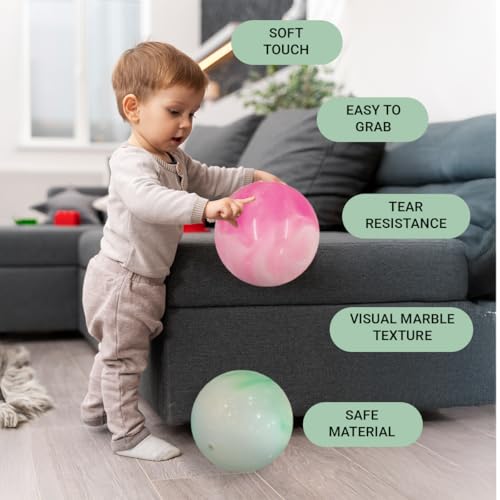 Image of GENIE'S Toy Bus 9-Inch Marble Play Ball | Interactive | for Pool, Beach & Garden | Perfect for Outdoor & Indoor Play | PVC Ball for Kids & Adults I Pack of 2 (Multicolor)