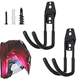 Amavoler Wall Mount Helmet Holder Black, 2 Large Double Iron Curved Hooks with Mounting Screws. Ideal for Harley, Honda, Kawasaki Helmets