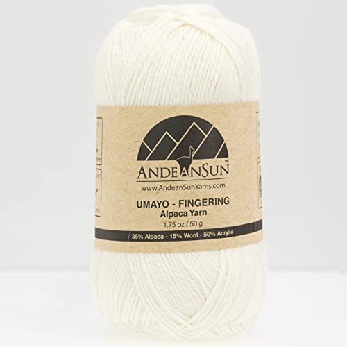 (3 Small Gorgeous Skeins) Alpaca Yarn Blend Umayo [657 Yards Total] Ivory, 2 Fingering #TOP1