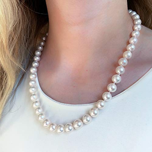 Abbie+Cleo Cultured Freshwater Oval White Pearl Strand Necklace With Sterling Silver Ball Clasp (10-11Mm), 18" #TOP4