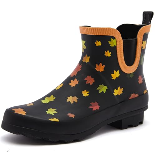 Image of SWIFTFROG Rain Boots for Women - Waterproof Ankle Garden Shoes Anti-Slipping Floral Printed Rainboots for Ladies Stylish Light Ankle Rain Shoes, Women's Rain Footwear