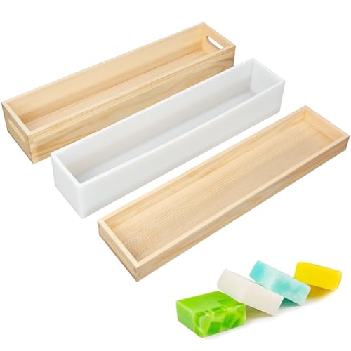 Moldes de silicona para jabón con caja de madera y tapa, moldes rectangulares para la fabricación de jabón (2,2 l/77 oz)