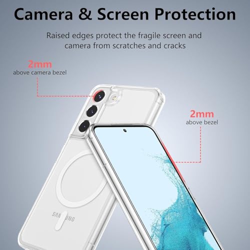 Image of Magnetic Silicone Case for Samsung Galaxy S22 5G Compatible with MagSafe, Shockproof Phone Bumper Cover, Anti-Scratch Clear Back (Clear)