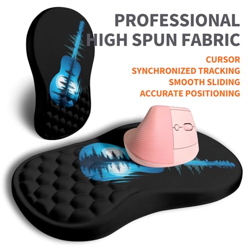 Image of Ergonomic Joint Wrist Support Mouse Pad with Memory Foam Cushion Massage Bump, Carpal Tunnel Pain Relief Mousepad Slope Design for Wrist Rest, 11.8x7.9 in, Guitar