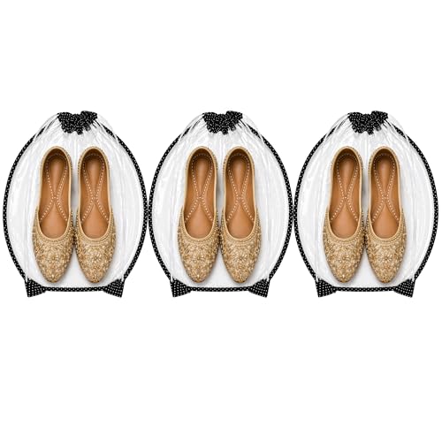 Image of Shoe Storage Pouch Set of 3 | Black Shoe Cover for Home & Travel | Dustproof Shoe Organizer Bag | Compact Shoe Pouch for Men & Women | Footwear Storage & Closet Organization