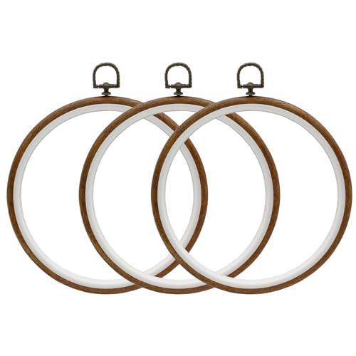 Image of Auvotuis 3Pcs 7.5 Inch Round Embroidery Hoops | Imitated Wood, Cross Stitch Hoop, Circle Display Frame, For DIY Christmas Ornament, Art Craft Sewing