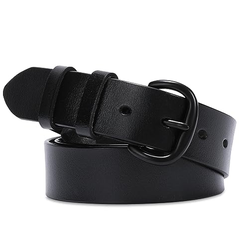 Image of WHIPPY Women Leather Belt Fashion Ladies Vintage Waist Belt for Jeans Trousers Dress with Metal Pin Buckle,Black,110cm