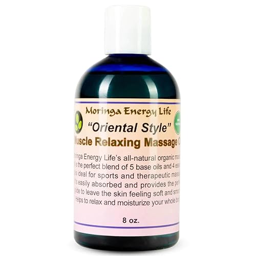 Moringa 'Oriental Style' Muscle Relaxing Massage Oil for Therapy, Date Night, Thai, Swiss, Asian, Sports Therapist for Massaging Sore Muscles, 8 oz Bottle