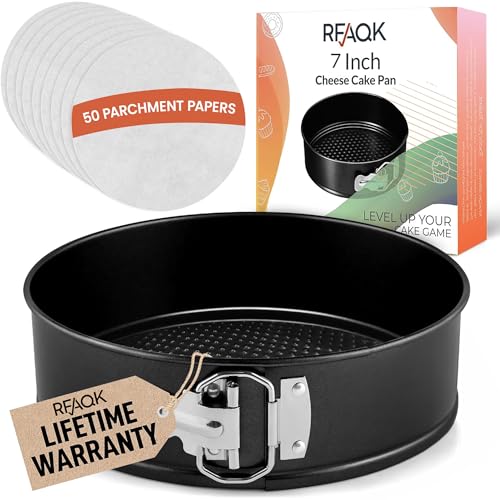 RFAQK 7 Inch Non-Stick Springform Pan for Cheesecake - Leakproof Cake Pan with 30 Pcs Parchment Paper - Baking Accessories for Instant Pot 6, 8 Qt Pressure Cooker
