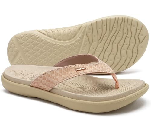 Image of KuaiLu Womens Flip Flops Arch Support Yoga Mat Cushioned Thong Sandals | Ladies Comfortable Walking Slides For Plantar Fasciitis Slip On Indoor Outdoor For Summer